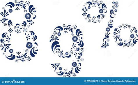 Mexican Talavera Symbols And Numbers Floriture Pattern Illustration