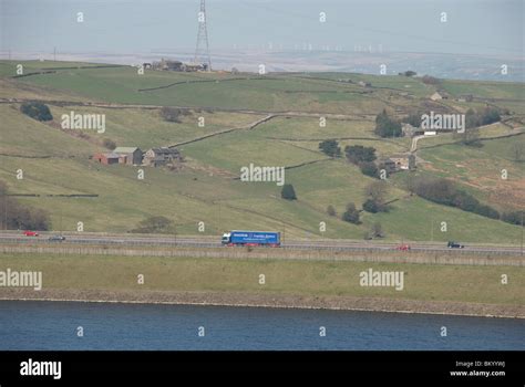 The M62 Motorway Passing Over Scammonden Dam Between Huddersfield