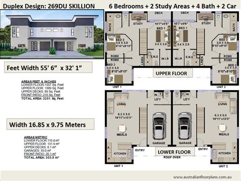 Duplex House Plans Stunning 6 Bedroom 2 Study Skillion Roof Duplex: Spacious Living, Covered ...