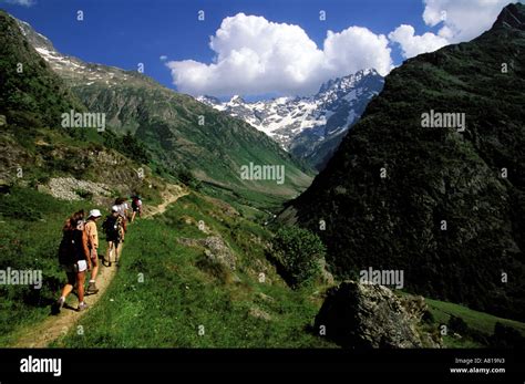 France, Hautes Alpes, Hiking in Ecrins National Park in Valgaudemar ...