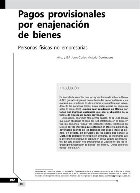 Pagos Provisionales Por Enajenación De Bienes Personas Físicas No