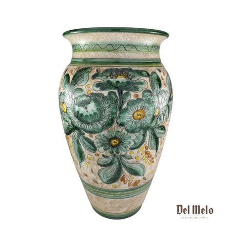 Portaombrelli Vaso In Ceramica Di Deruta Decoro Fiori Verde