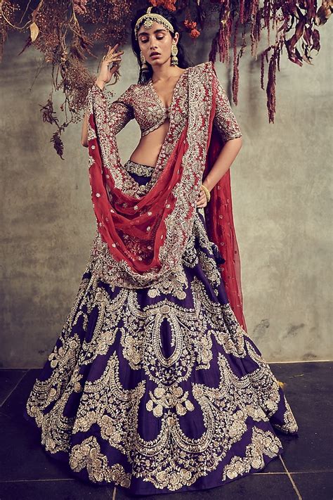 Purple Raw Silk Embroidered Bridal Lehenga Set By Jayanti Reddy At