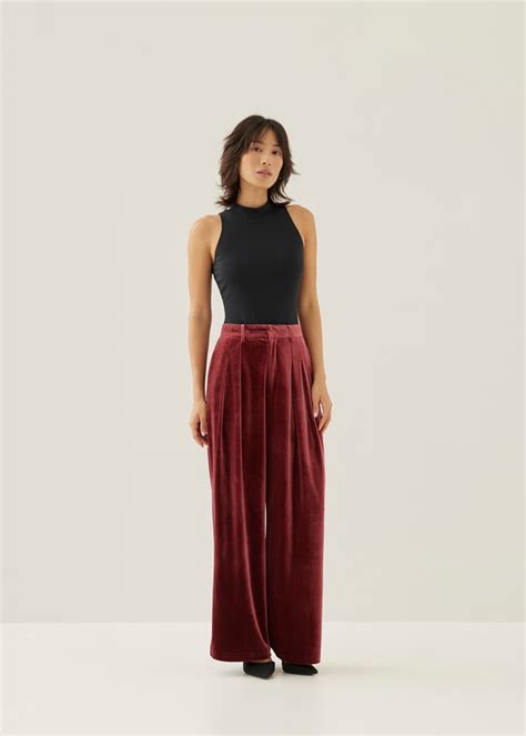 Polina Pleated Velvet Straight Leg Trousers Love Bonito ID