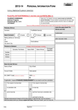 Fillable Online PERSONAL INFORMATION FORM Fulbright Kommission Fax