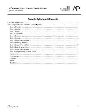 Fillable Online Ap Computer Science Principles Sample Syllabus Fax