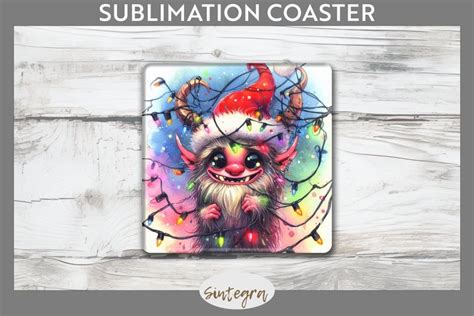 Christmas Krampus V Entangled In Lights Square Coaster Png