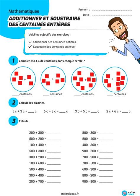 Fiches Exercices Calculs Avec Des Centaines Enti Res Cp Ce Ma Tre Lucas