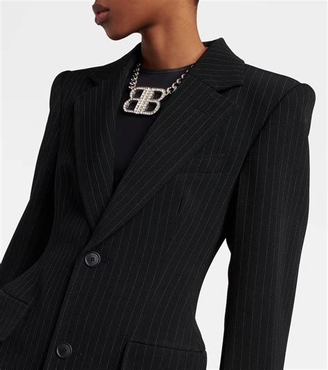 Hourglass Chalk Stripe Wool Blazer In Black Balenciaga Mytheresa