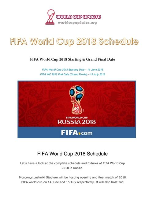 Fifa World Cup 2018 Schedule Fixtures Pdf