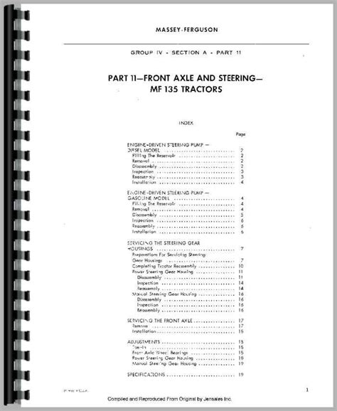 Massey Ferguson 135 Tractor Service Manual