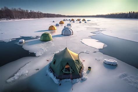 Pesca Do Gelo No Inverno Em Tendas Geradora Ai Ilustra O Stock