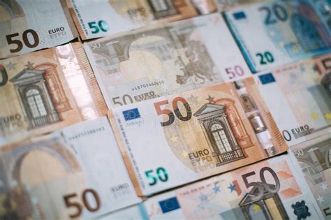 Notas De Euro Como Pano De Fundo Fecho Da Moeda Em Euros Antecedentes