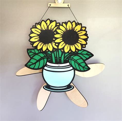 Sunflowers Wind Spinner Laser Cut File For 3mm Wood Svg Instant