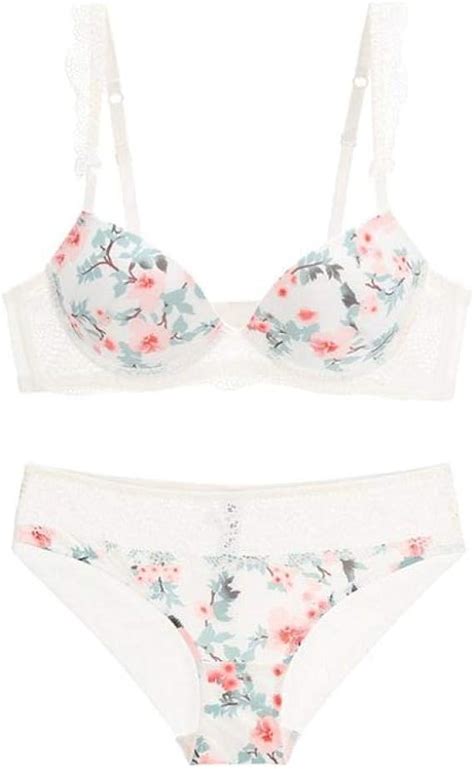 Dafang Bh Sweet Floral Printed Lace Trim Bh Set Sexy Kleine Br Ste