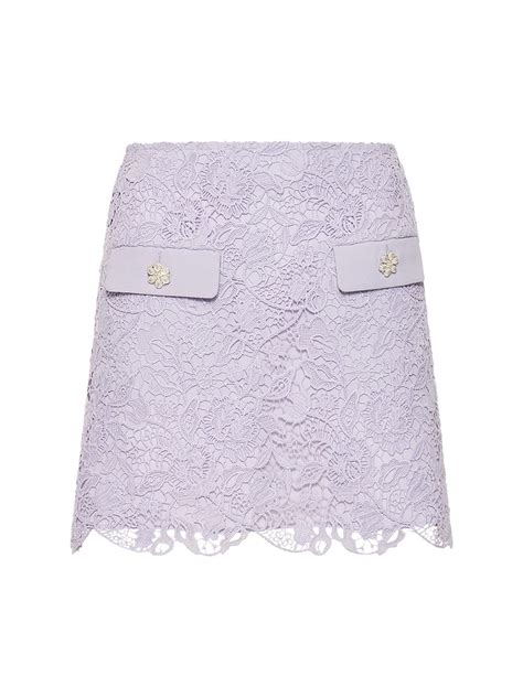 Self Portrait Crystal Embellished High Waist Guipure Lace Mini Skirt In