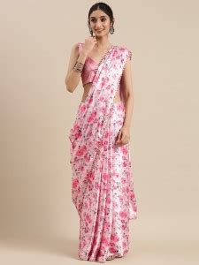 Buy AVANSHEE Printed Floral Print Bollywood Satin Pink Sarees Online