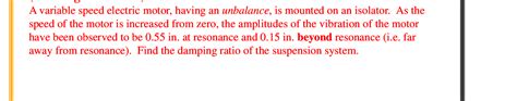 Solved A Variable Speed Electric Motor Having An Unbalance Is Mounted On A Tutorbin