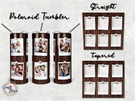 Wood Grain Tumbler Polaroid Photo Frame 20oz Skinny Sublimation