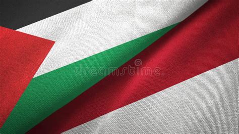 Palestine And Indonesia Two Flags Textile Cloth Fabric Texture Stock