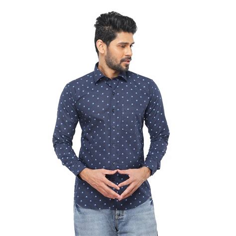 Men Blue Printed Cotton Shirt Casual Full Sleeves At Rs 300 In Kolkata