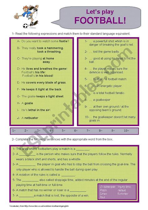 Lets Play Football ESL Worksheet By Cherna