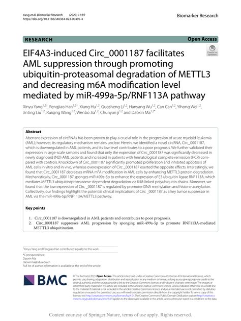 Pdf Eif A Induced Circ Facilitates Aml Suppression Through