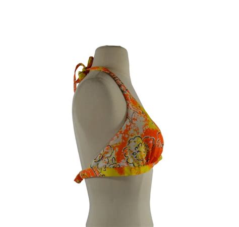 1960s Orange And Yellow Floral Print Bikini Top By Ro Gem