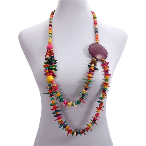 BeUrSelf Multi Color Bohemian Necklace Women Knit Handmade Wooden Bead