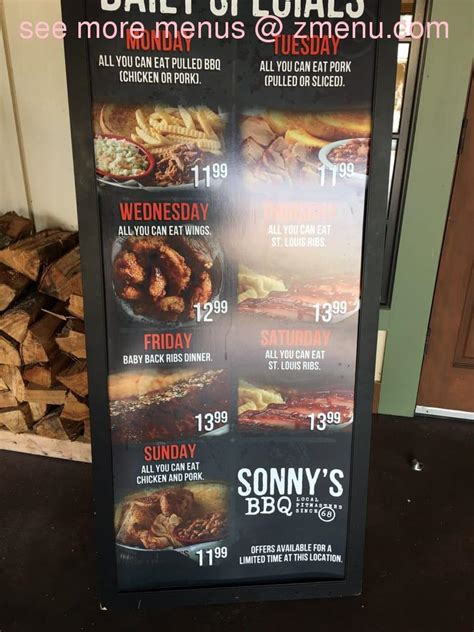 Menu at Sonny's BBQ, The Villages