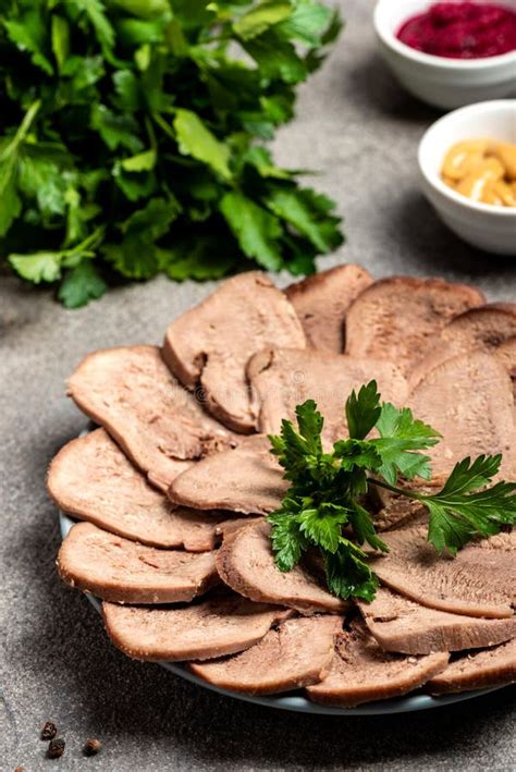 Beef Tongue With The Mustard Sauce Stock Photo Image Of Pork Garnish