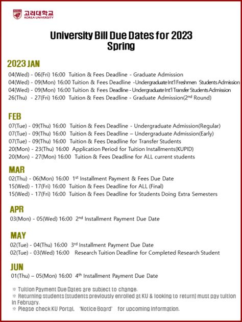 2023학년도 등록금 일정안내 1월~ 대학원공지 고려대 건축사회환경공학부