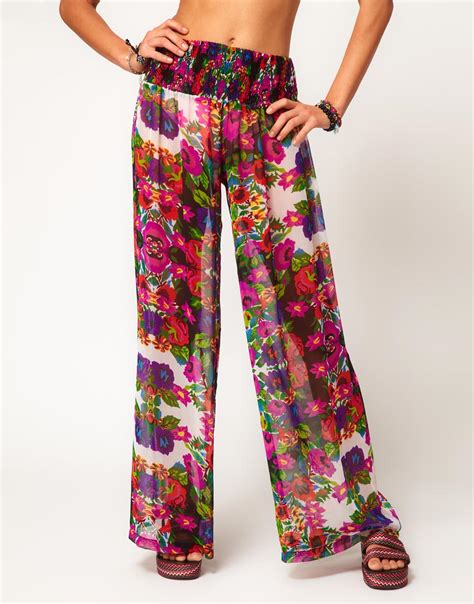 ASOS Tapestry Floral Print Wide Leg Beach Pant Lyst