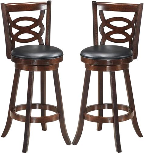 ERGOMASTER Wooden Bar Stools Dark Brown Swivel Counter Stools Height