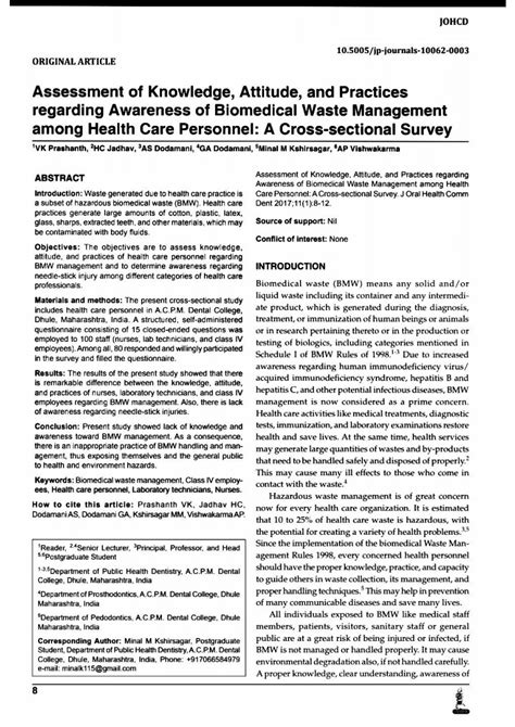 Pdf Assessment Of Knowledge Attitude And Practices Regarding