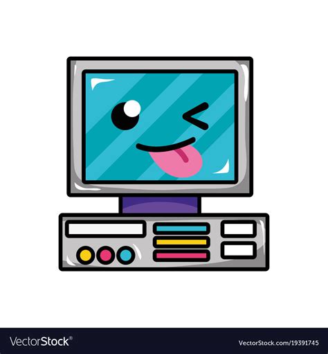 Funny And Cute Computer Technology Kawaii Vector Image