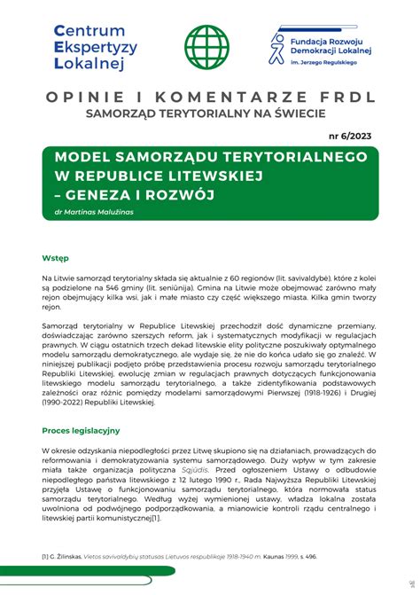 PDF MODEL SAMORZĄDU TERYTORIALNEGO W REPUBLICE LITEWSKIEJ GENEZA I