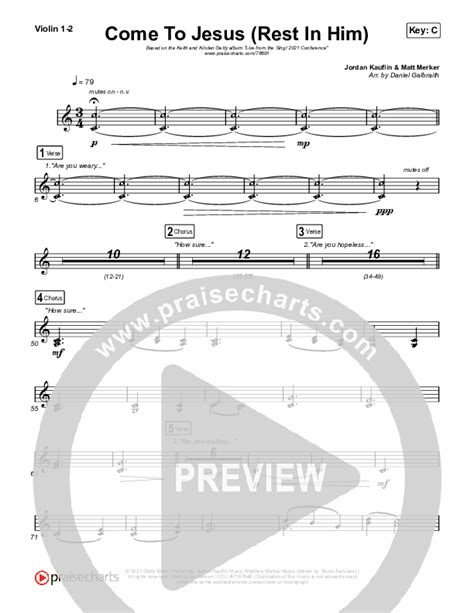 Come To Jesus Rest In Him Violin Sheet Music PDF Keith Kristyn