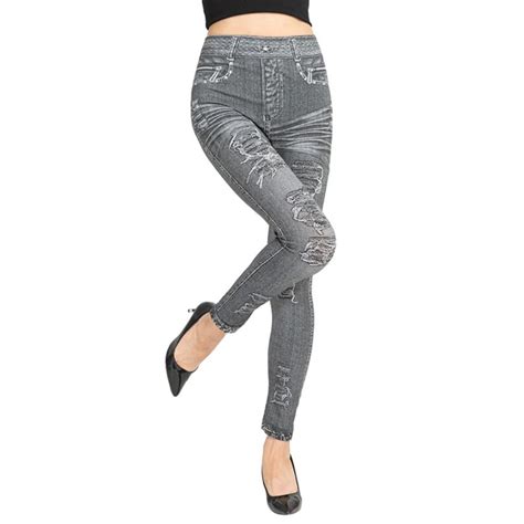 Cheap Fashion Womens Imitation Jeans Stretchable Slim Leggings Jeans