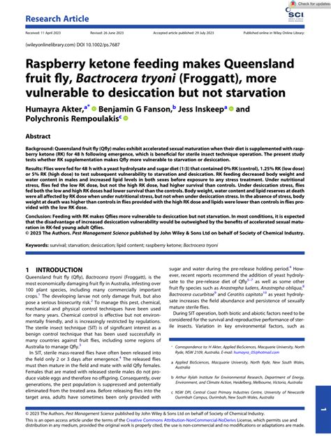 PDF Raspberry Ketone Feeding Makes Queensland Fruit Fly Bactrocera