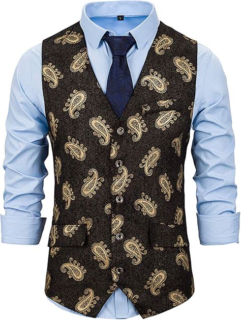 Sttlzmc Mens Retro Paisley Jacquard Waistcoat Single Breasted Slim Fit