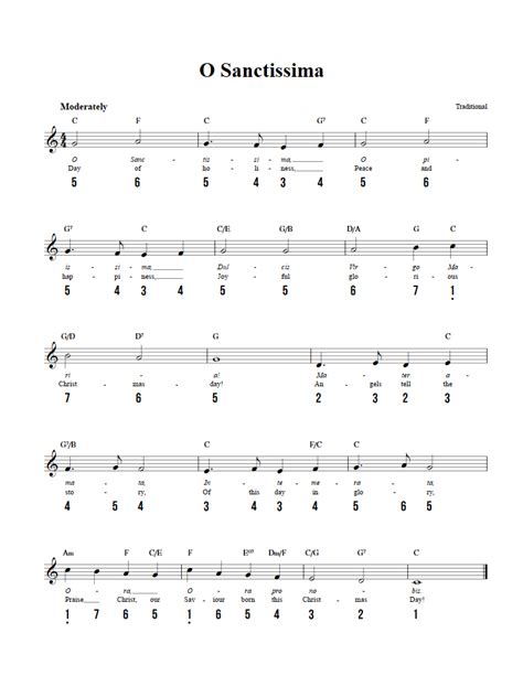 O Sanctissima Easy Kalimba Sheet Music And Tab With Chords And Lyrics