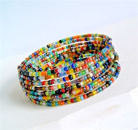 Beaded Boho Bracelet Boho Jewelry Memory Wire Bracelet Etsy