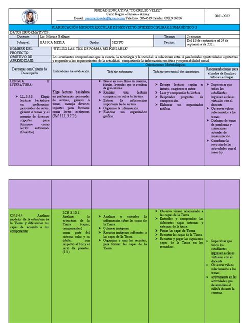 Planificación Microcurricular Sexto Egb Pdf Tierra Cognición