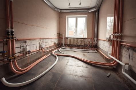 Geothermal Heating System Piping Hot Water Running Through The House Stock Illustration