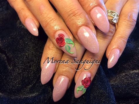Nude Red Roses Nails Stilettos Nails Nail Paint Rose Nails