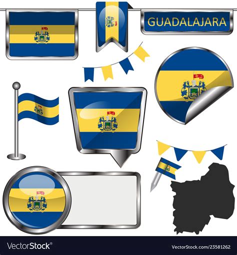 Glossy icons with flag of guadalajara Royalty Free Vector