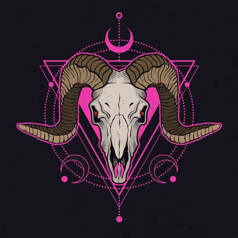 Ram Skull With Pink Decorative Elements Tattoo Sketch Vector