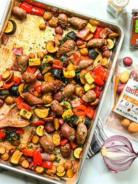 Sheet Pan Roasted Bratwurst And Vegetables Heinen S Grocery Store