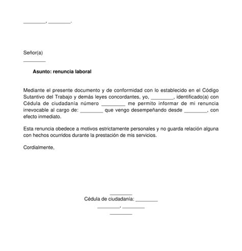 Carta De Renuncia Modelo Ejemplo Word Y PDF